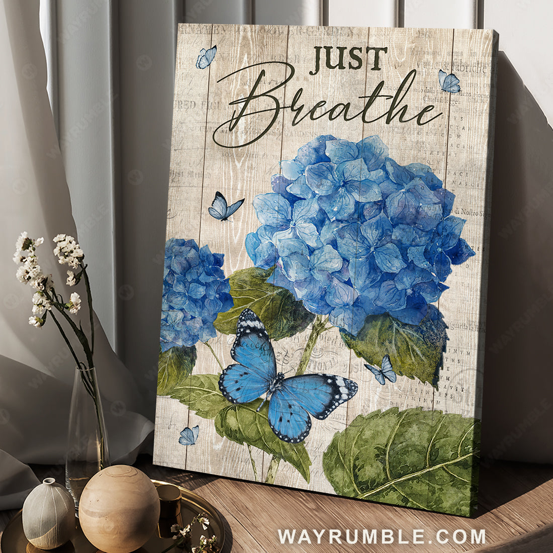 Pretty hydrangea drawing, Green garden, Blue butterfly, Just breathe - Jesus Portrait Canvas Prints, Christian Wall Art