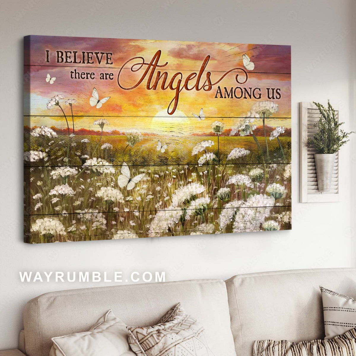 Dandelion field, White butterfly, Gorgeous sunset, There are angels among us - Jesus Landscape Canvas Prints, Home Decor Wall Art