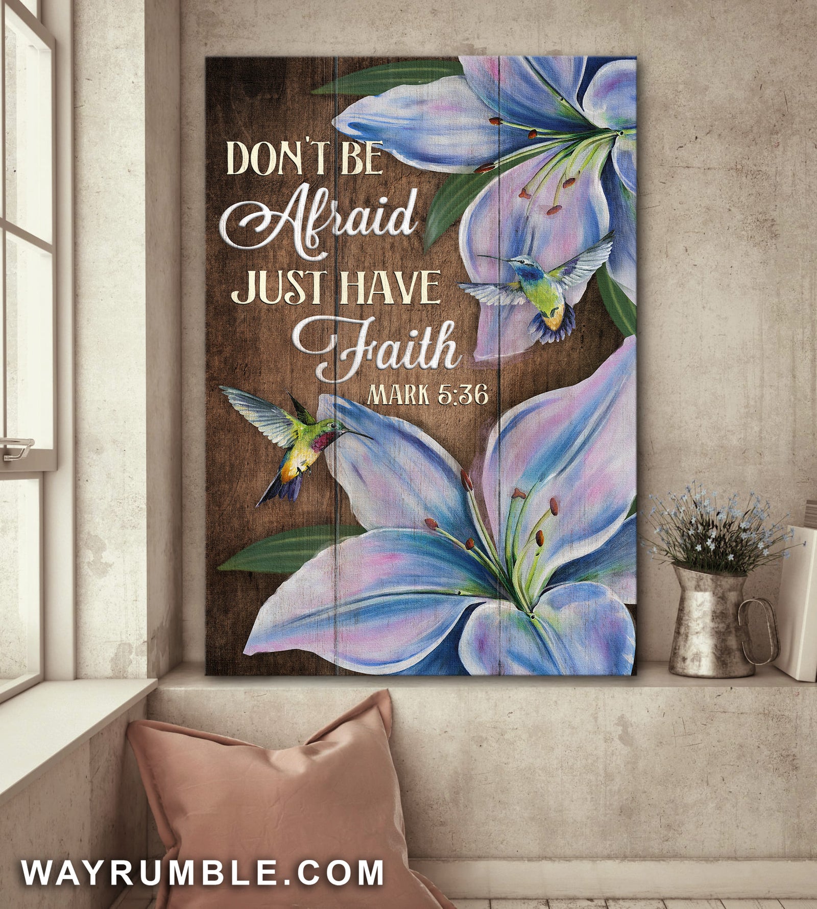 Lily, Hummingbird, Don't be afraid just have faith - Jesus Portrait Canvas Prints, Wall Art