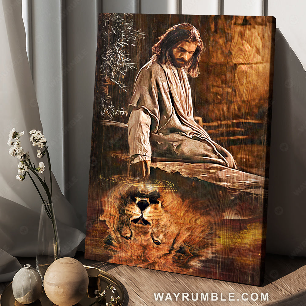 Great Jesus painting, Lion of Judah, Amazing reflection, Jesus at the well - Jesus Portrait Canvas Prints, Christian Wall Art