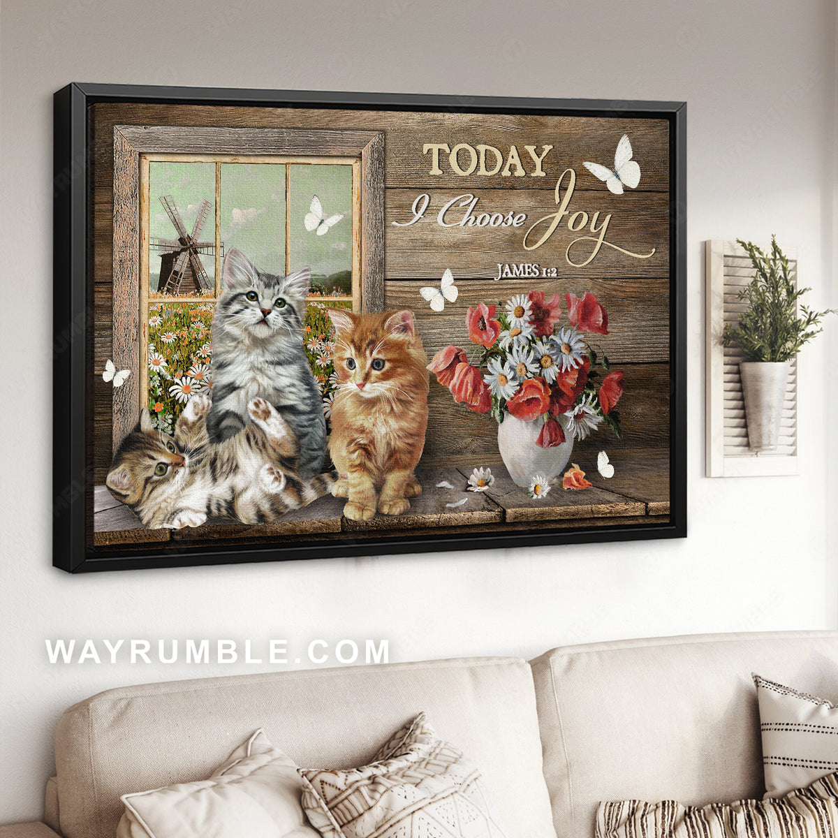 Amazing cat, Red poppy, Daisy field, Today I choose joy - Jesus Landscape Canvas Prints, Christian Wall Art