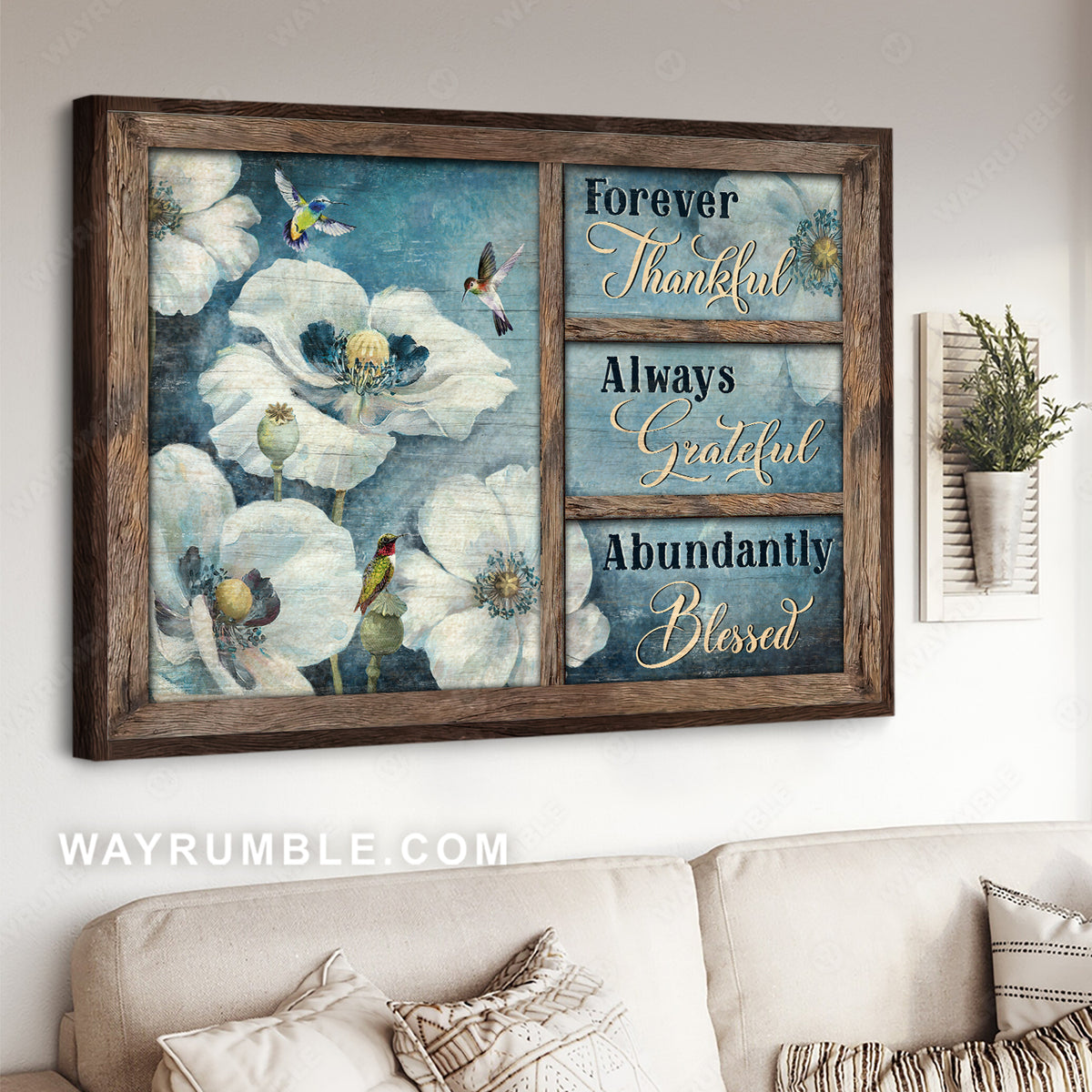 Pretty hummingbird, White flower painting, Always grateful, abundantly blesses - Jesus Landscape Canvas Prints, Christian Wall Art