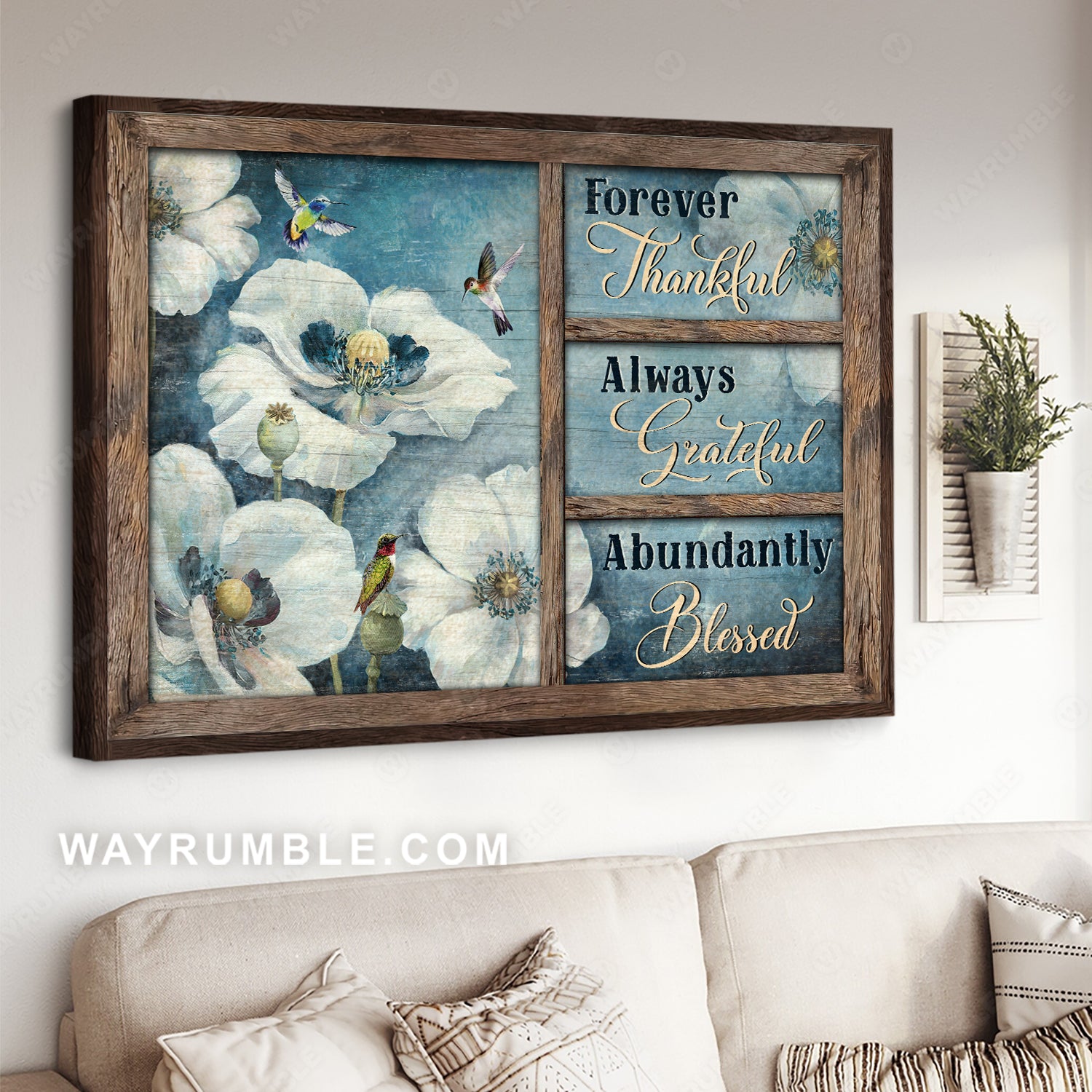 Pretty hummingbird, White flower painting, Always grateful, abundantly blesses - Jesus Landscape Canvas Prints, Christian Wall Art