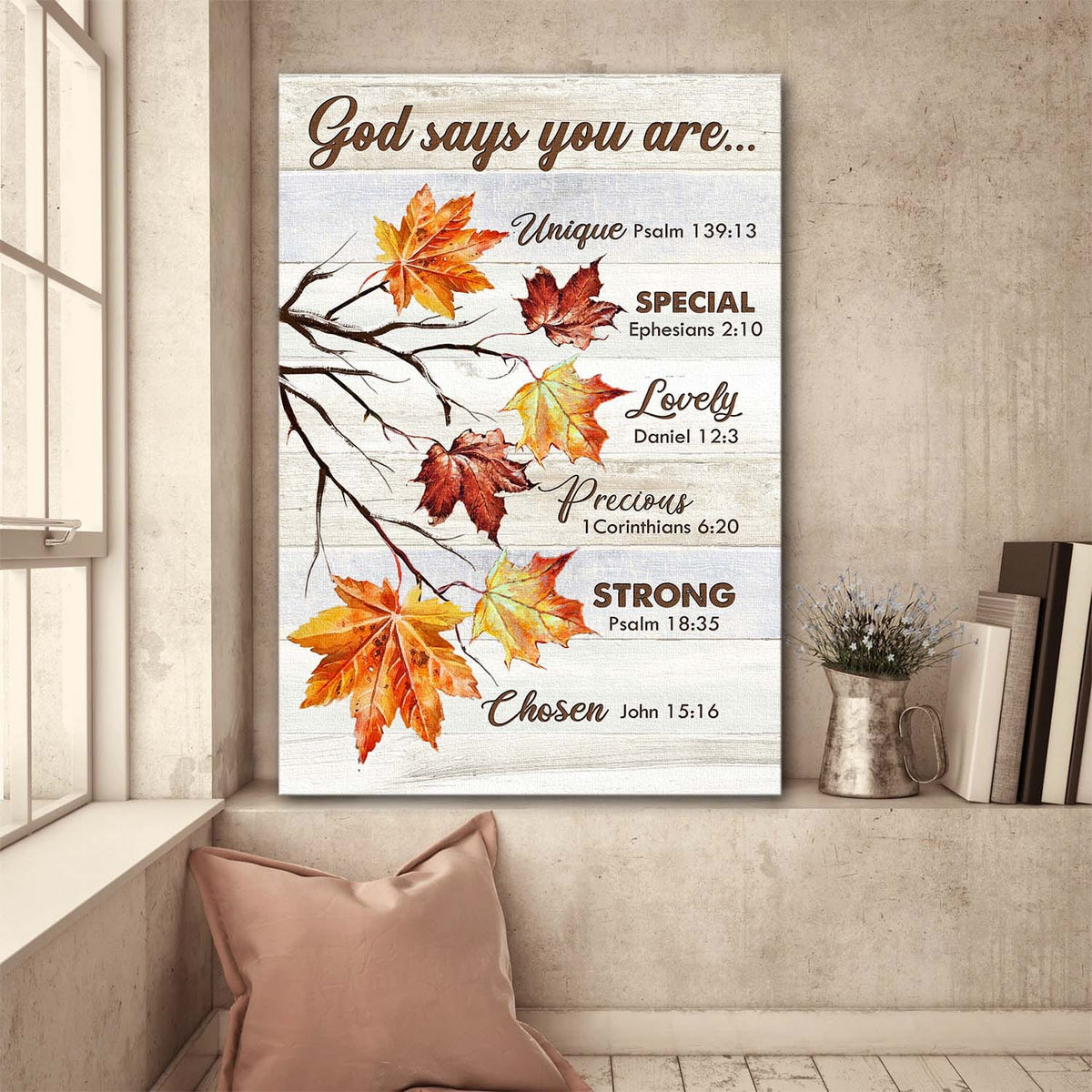 Maple leaf, God says you are - Jesus Portrait Canvas Prints, Wall Art