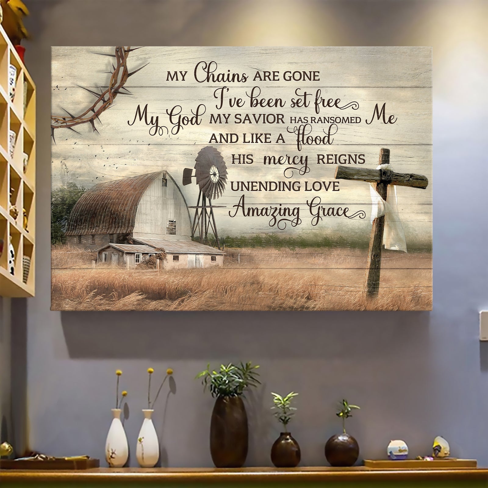 Farm house painting, Meadow landscape, Tranquil farm, My chain are gone, I've been set free - Jesus  Landscape Canvas Prints, Wall Art