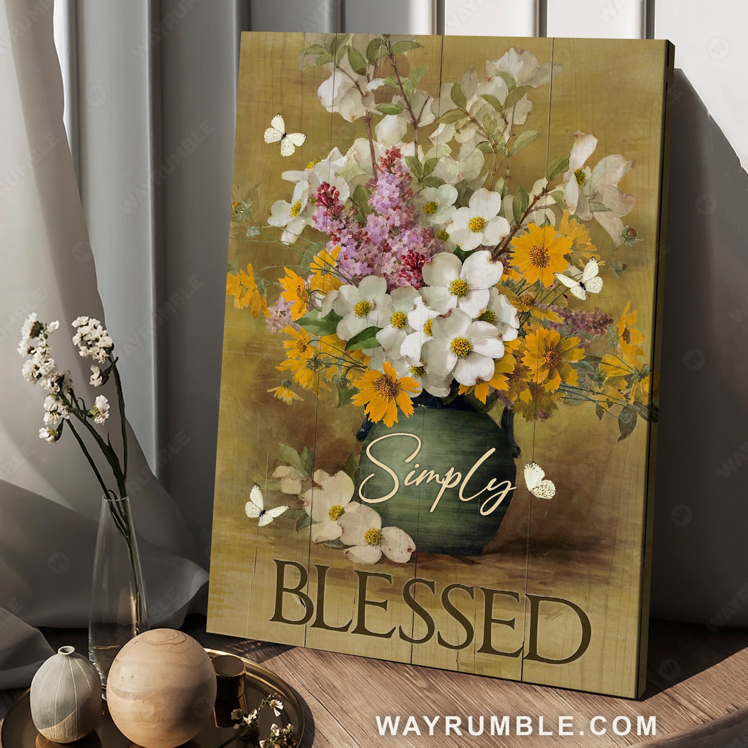 Beautiful flower vase, Wildflower, White butterfly, Simply blessed - Jesus Portrait Canvas Prints, Christian Wall Art