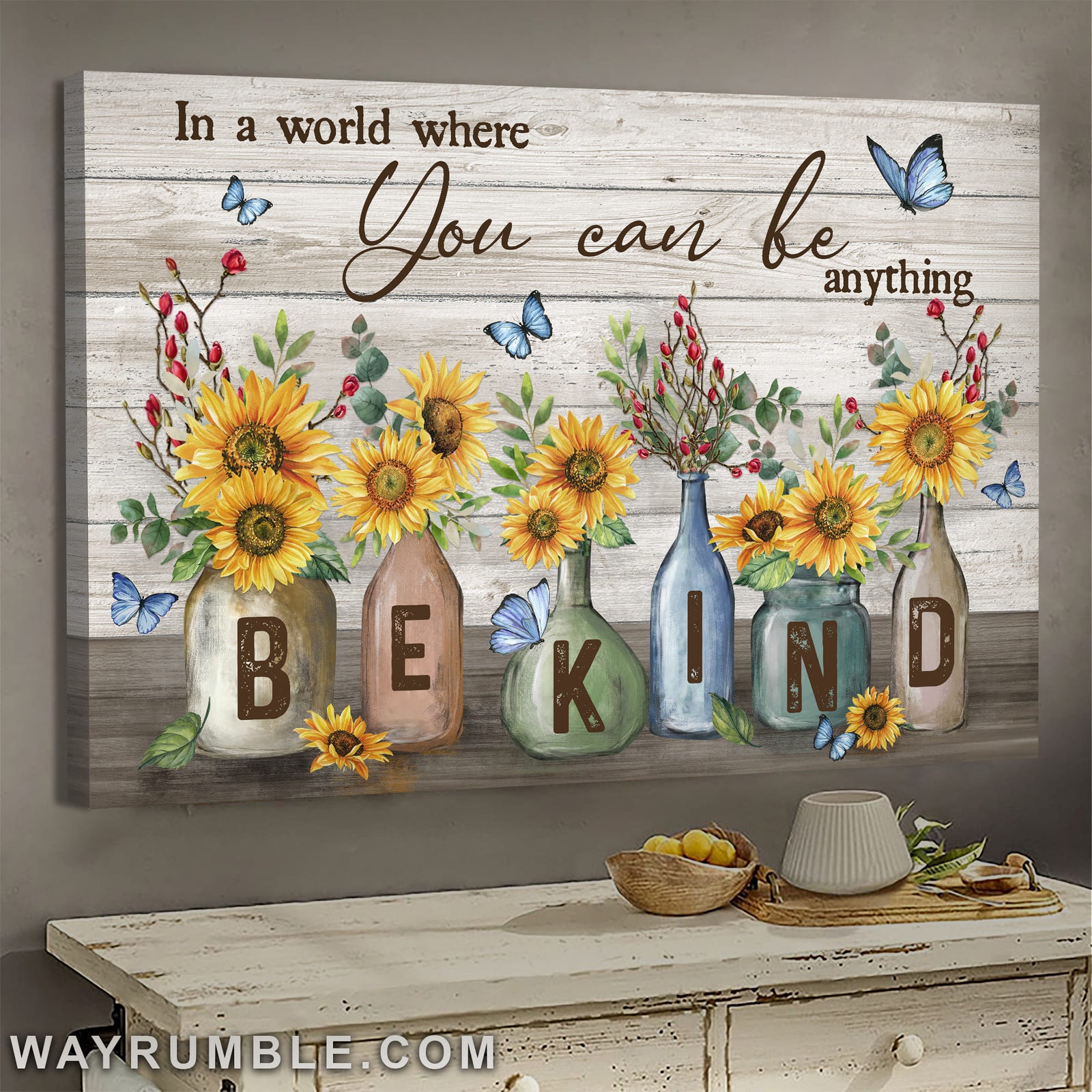 Sunflower jar, Butterfly, Be kind - Jesus Landscape Canvas Prints, Wall Art