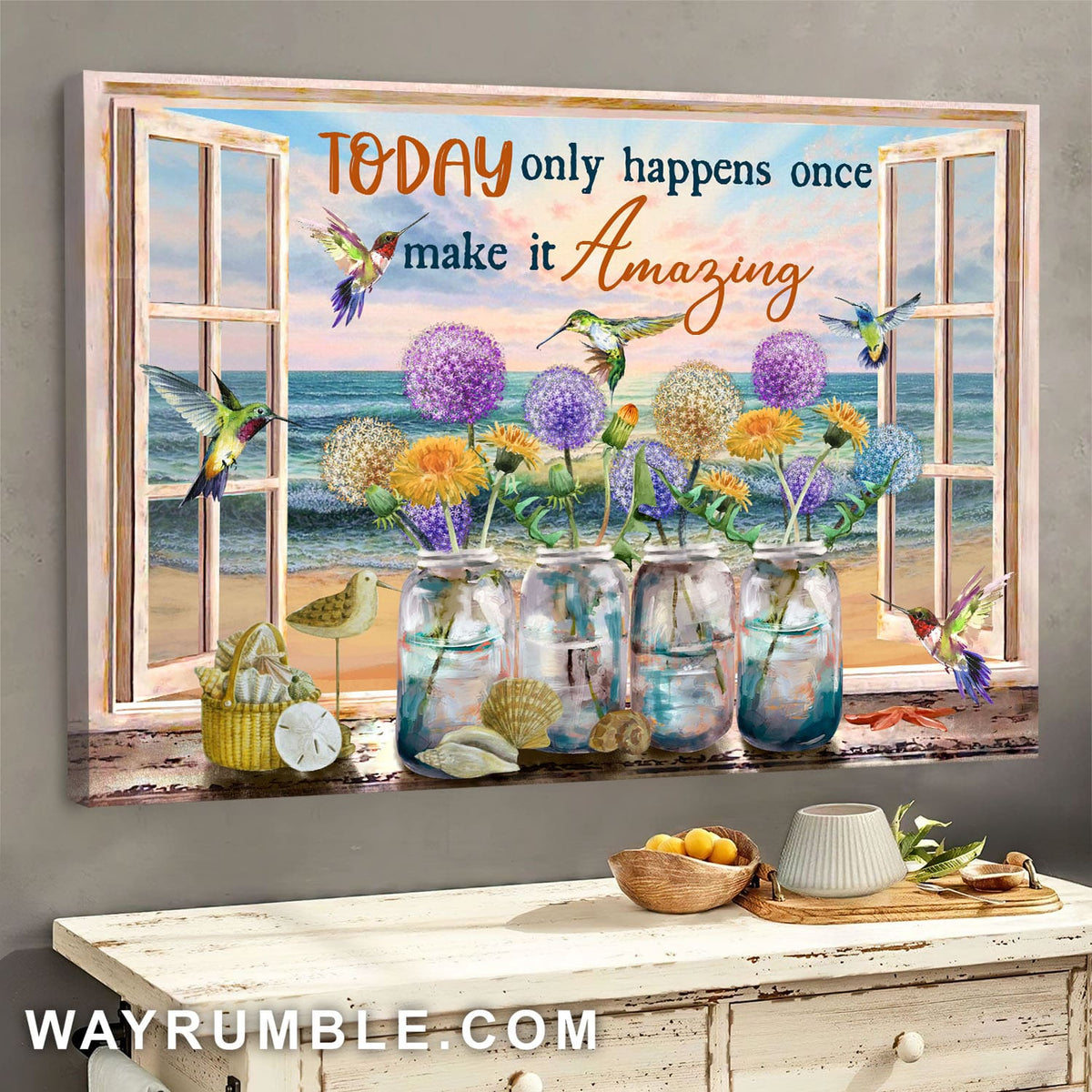 Hummingbird, Colorful dandelion, Today only happens once - Jesus Landscape Canvas Prints, Wall Art