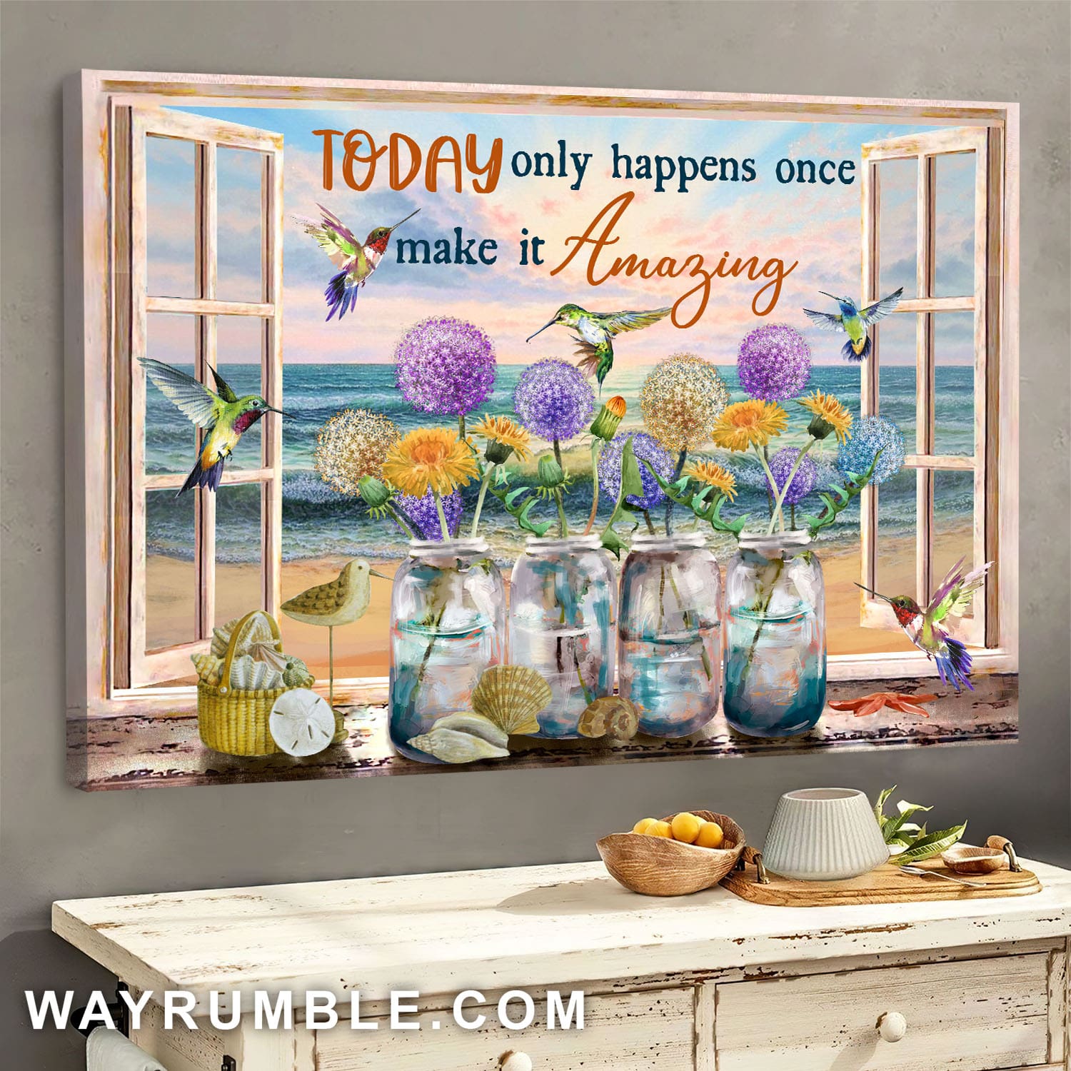 Hummingbird, Colorful dandelion, Today only happens once - Jesus Landscape Canvas Prints, Wall Art