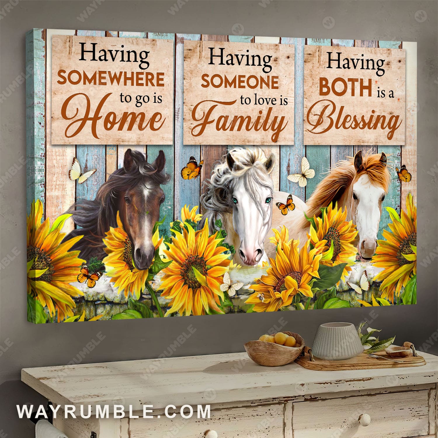 Horse, Sunflower, Butterfly, Having both is a blessing - Jesus Landscape Canvas Prints, Wall Art