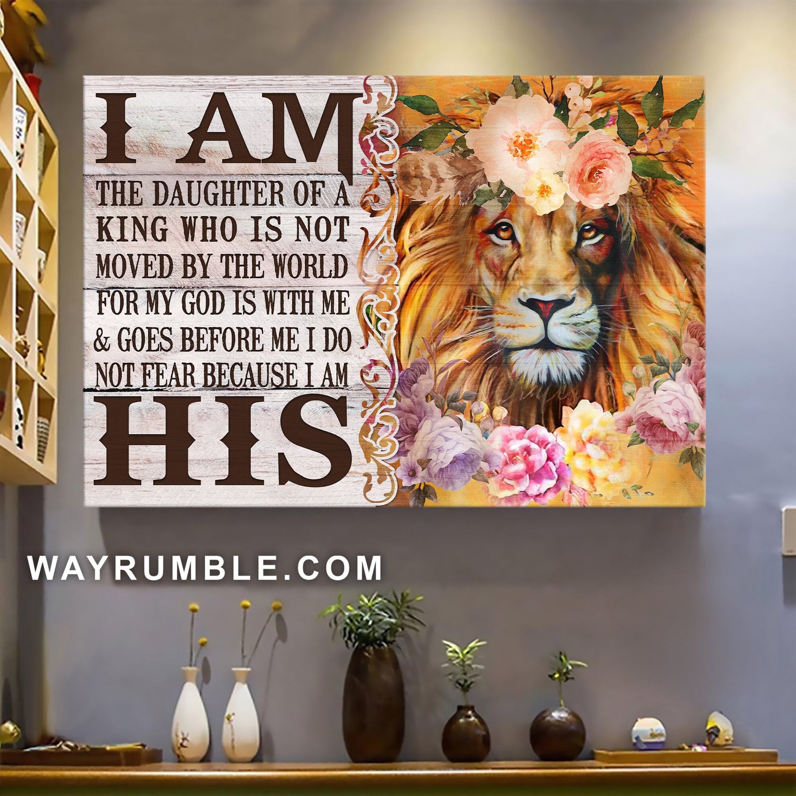 Lion, Peony, I am the daughter of a King - Jesus Landscape Canvas Prints, Wall Art