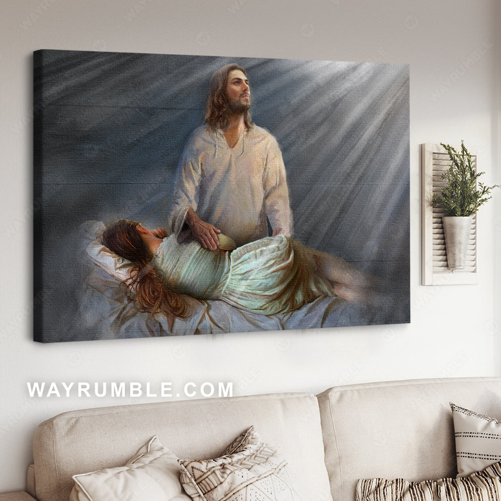 Christ the redeemer, Jesus painting, Sleeping girl, Peaceful sleep - Jesus Landscape Canvas Prints, Christian Wall Art