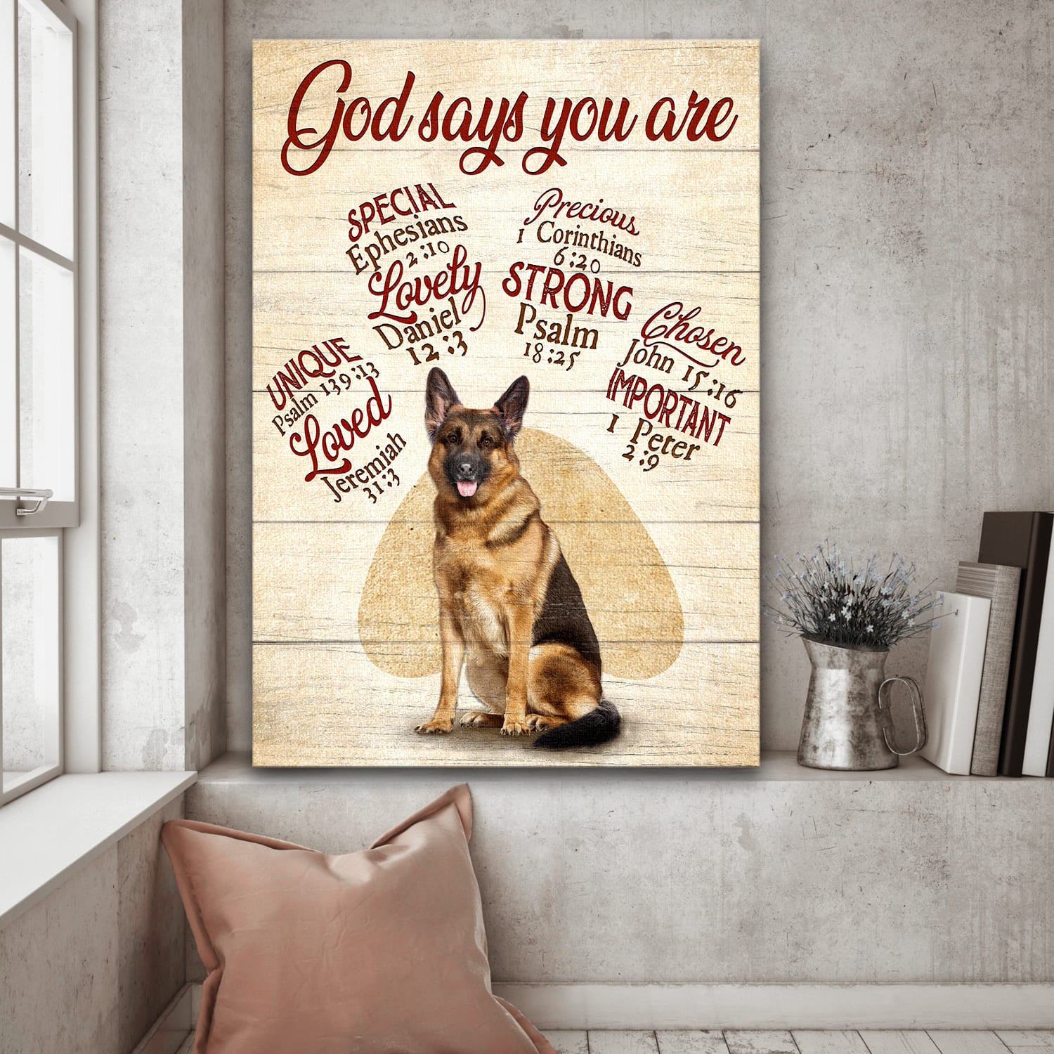 German shepherd, God says you are - Jesus Portrait Canvas Prints, Wall Art