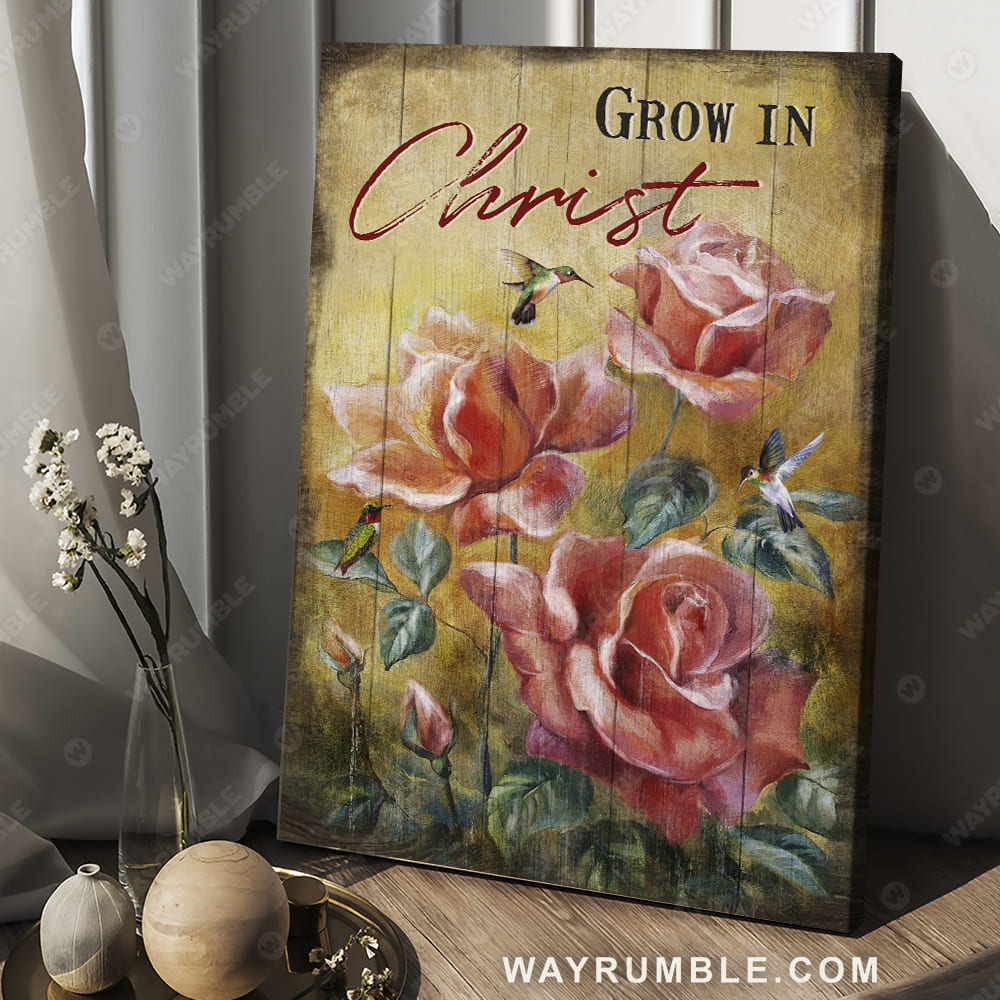 Red rose, Hummingbird drawing, Flower garden, Grow in Christ - Jesus Portrait Canvas Prints, Christian Wall Art