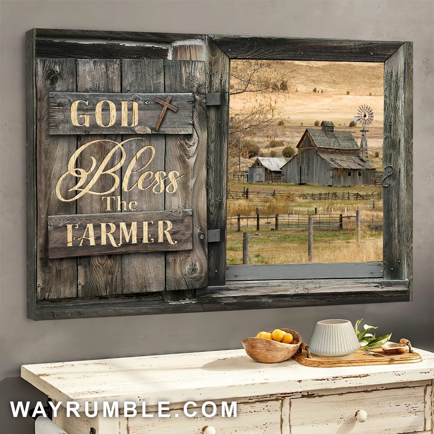 Tranquil farm, Old Barn Painting, God bless the farmer - Jesus Landscape Canvas Prints, Wall Art