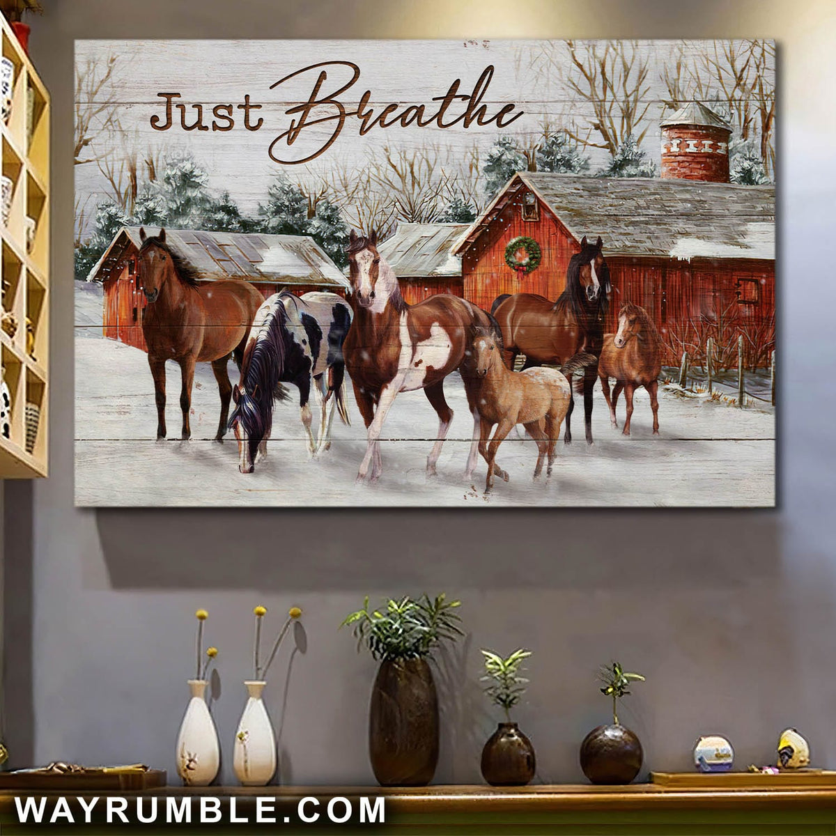 Horse farm, Snow day, Just breathe - Jesus Landscape Canvas Prints, Wall Art
