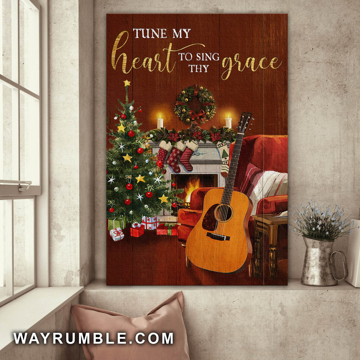 Warming Christmas, Guitar, Tune my heart to sing thy grace - Jesus Portrait Canvas Prints, Wall Art