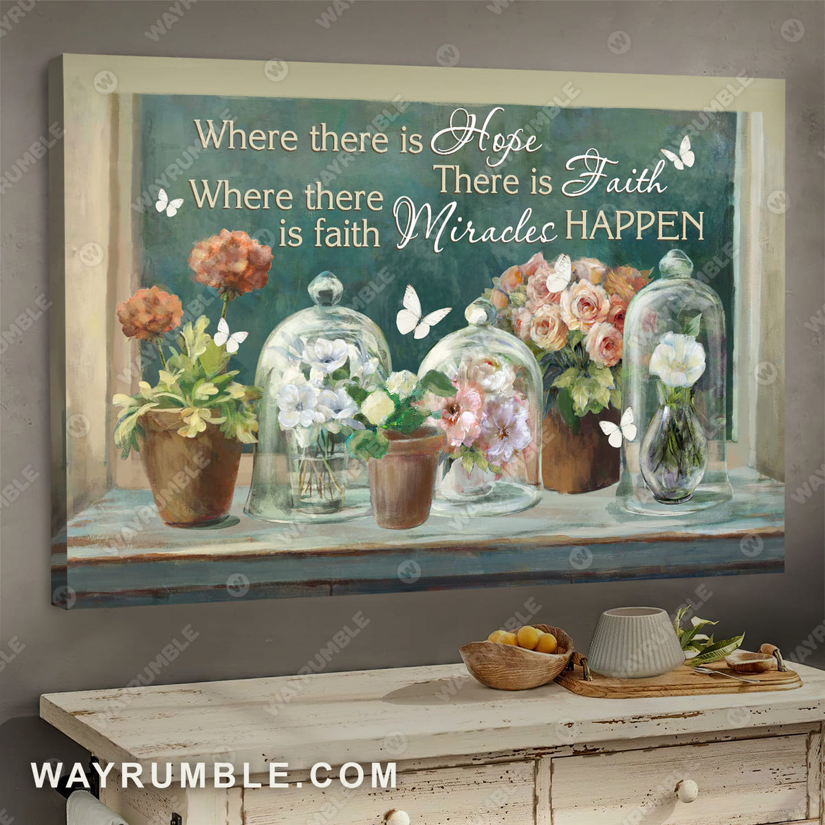 Flowers, White butterflies, Miracle happen - Jesus Landscape Canvas Prints, Wall Art