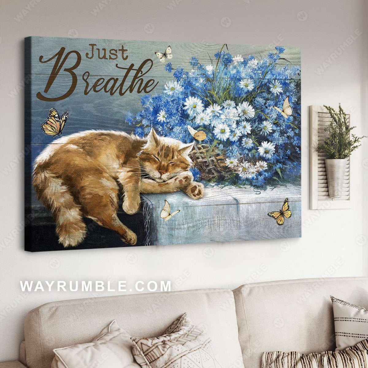 Sleeping cat, Daisy flower, Lovely butterfly, Just breathe - Jesus Landscape Canvas Prints, Christian Wall Art