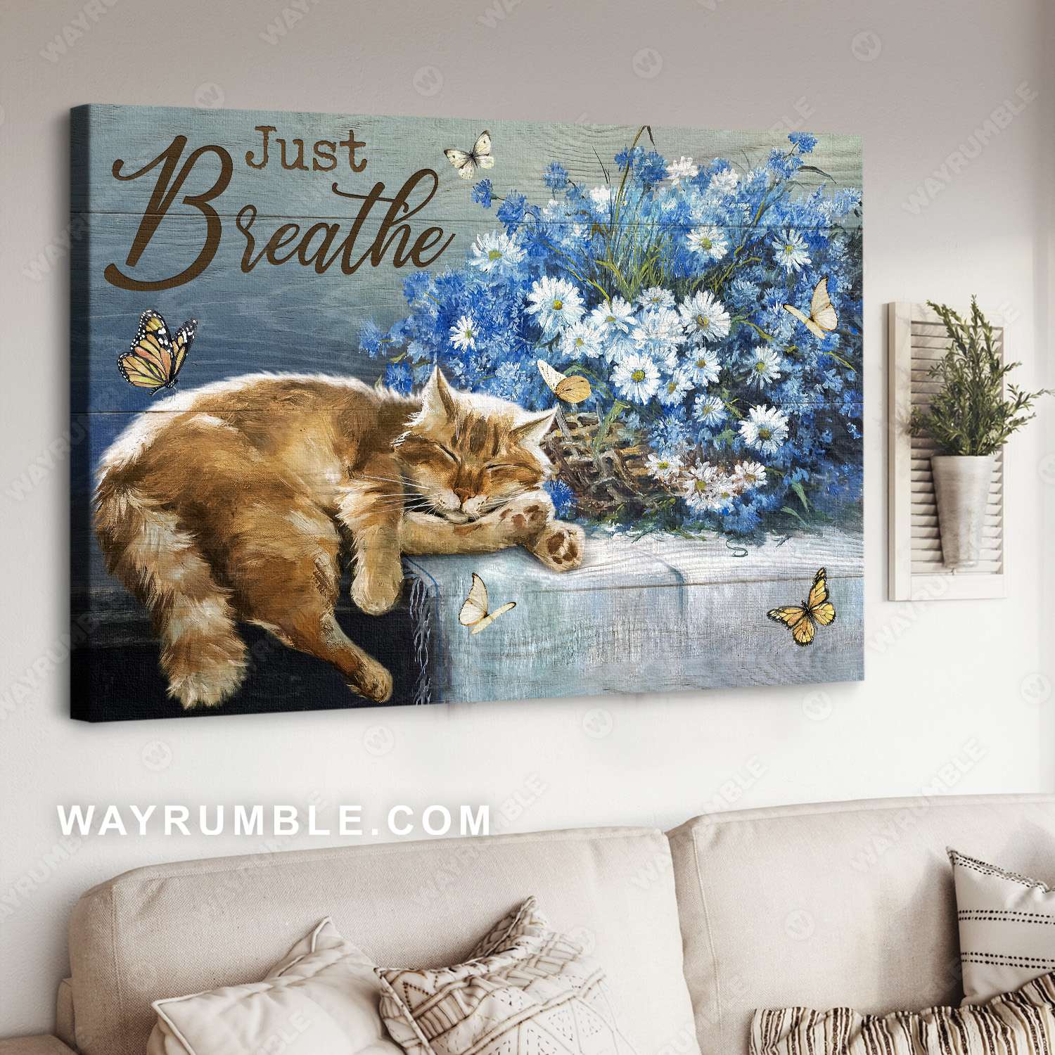 Sleeping cat, Daisy flower, Lovely butterfly, Just breathe - Jesus Landscape Canvas Prints, Christian Wall Art