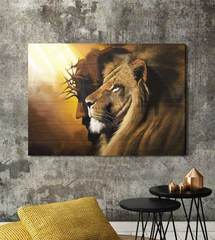 Jesus Painting, Awesome Lion and God - Jesus Landscape Canvas Prints, Wall Art