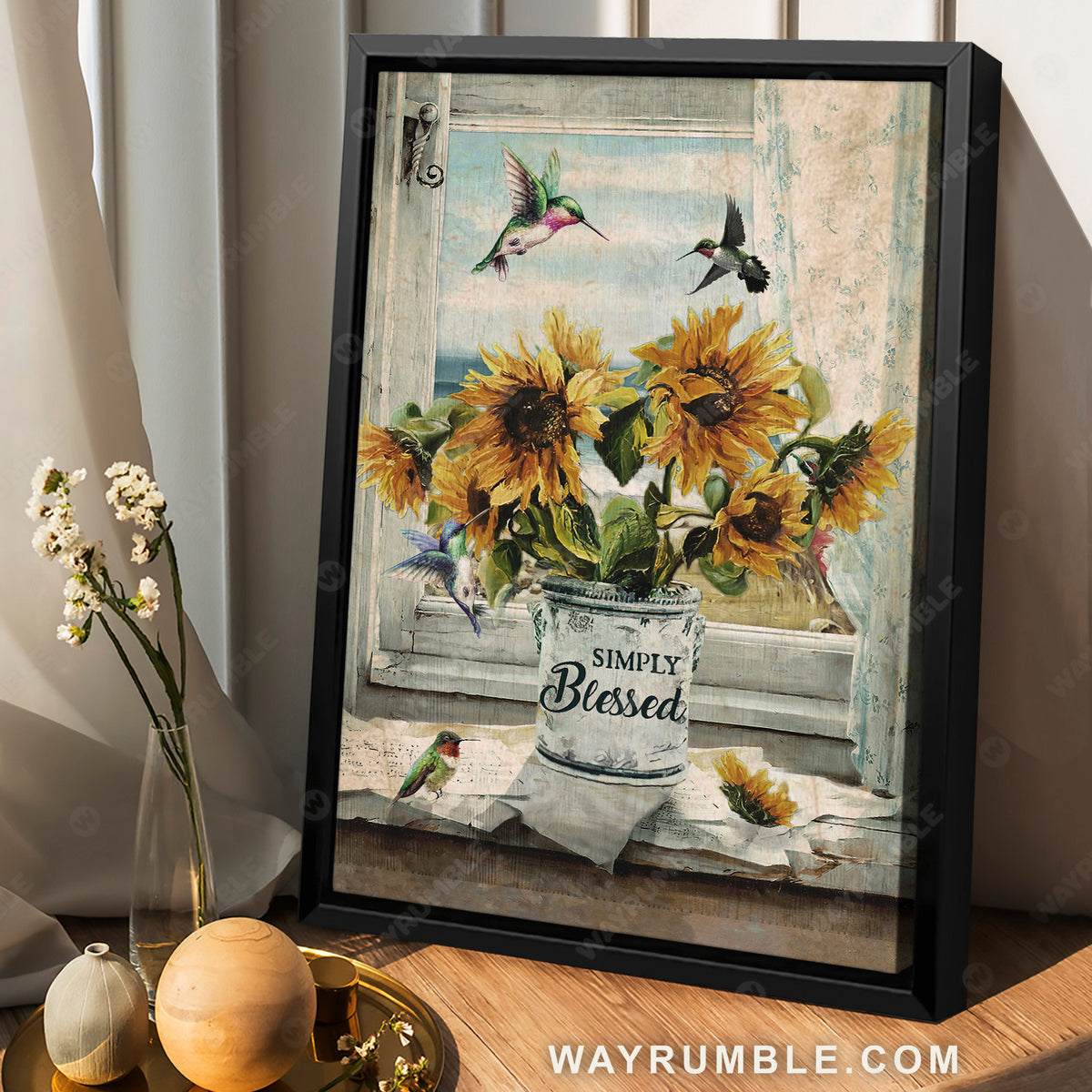 Beautiful sunflower drawing, Hummingbird painting, Simply blessed - Jesus Portrait Canvas Prints, Christian Wall Art