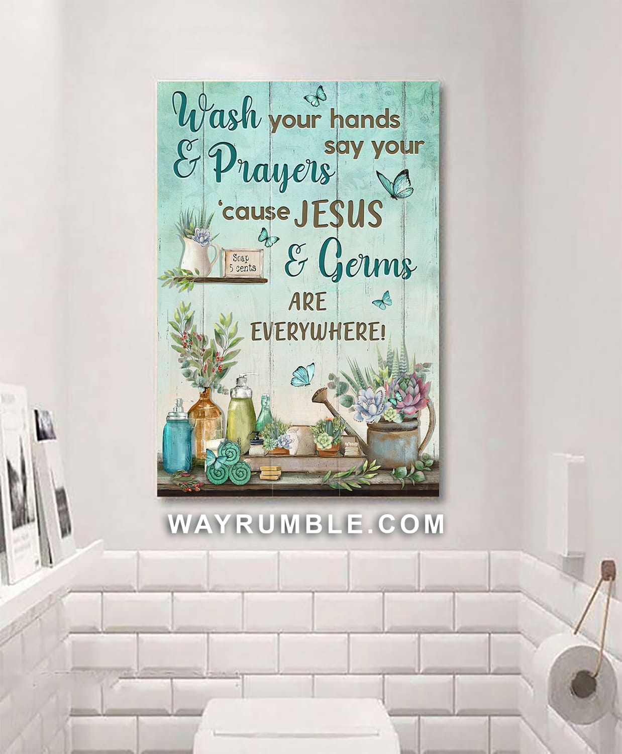 Bathroom, Butterfly, Cause Jesus and germs are everywhere - Jesus Portrait Canvas Prints, Wall Art