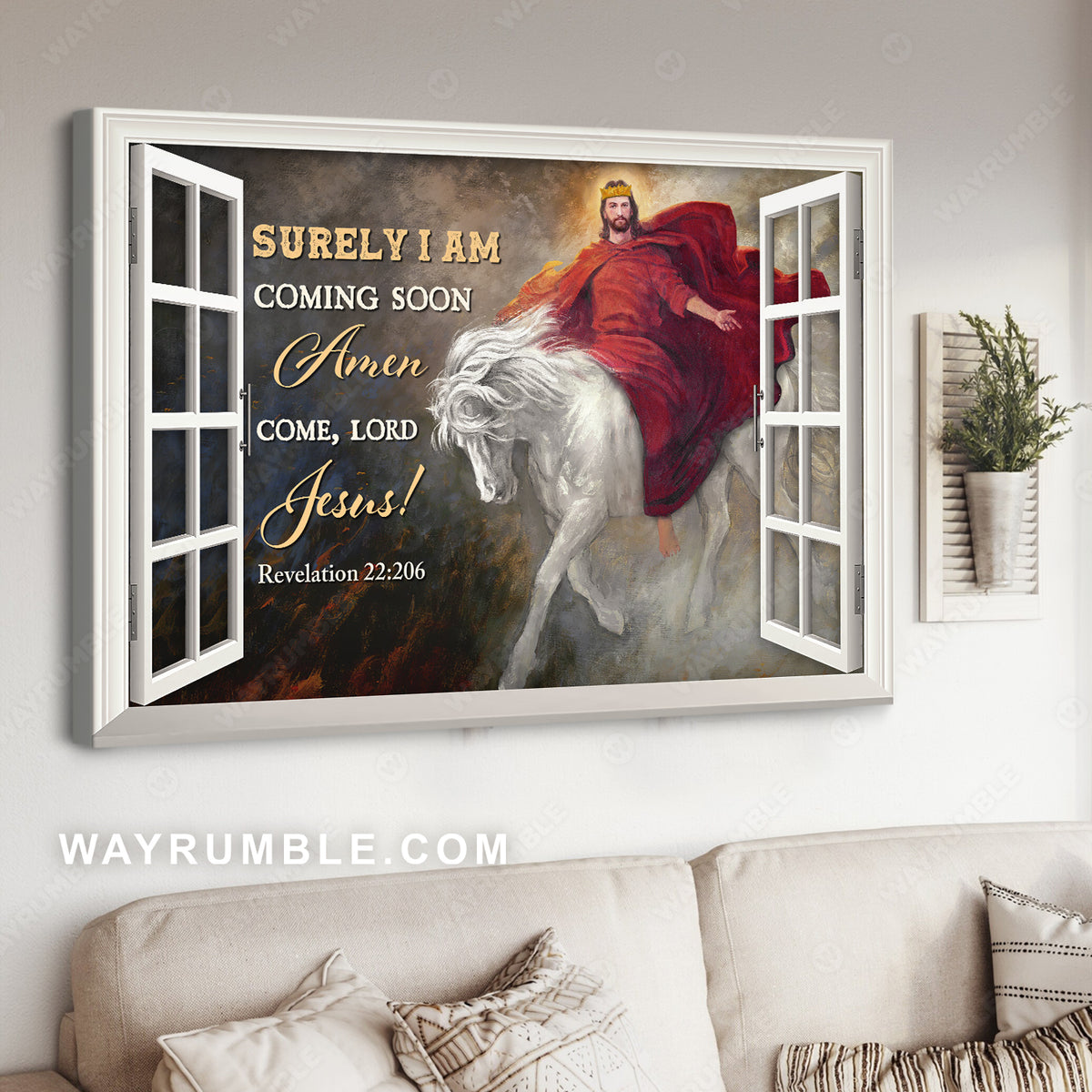 Jesus drawing, Stunning red clothes, White horse, Surely I am coming soon - Jesus Landscape Canvas Prints, Christian Wall Art