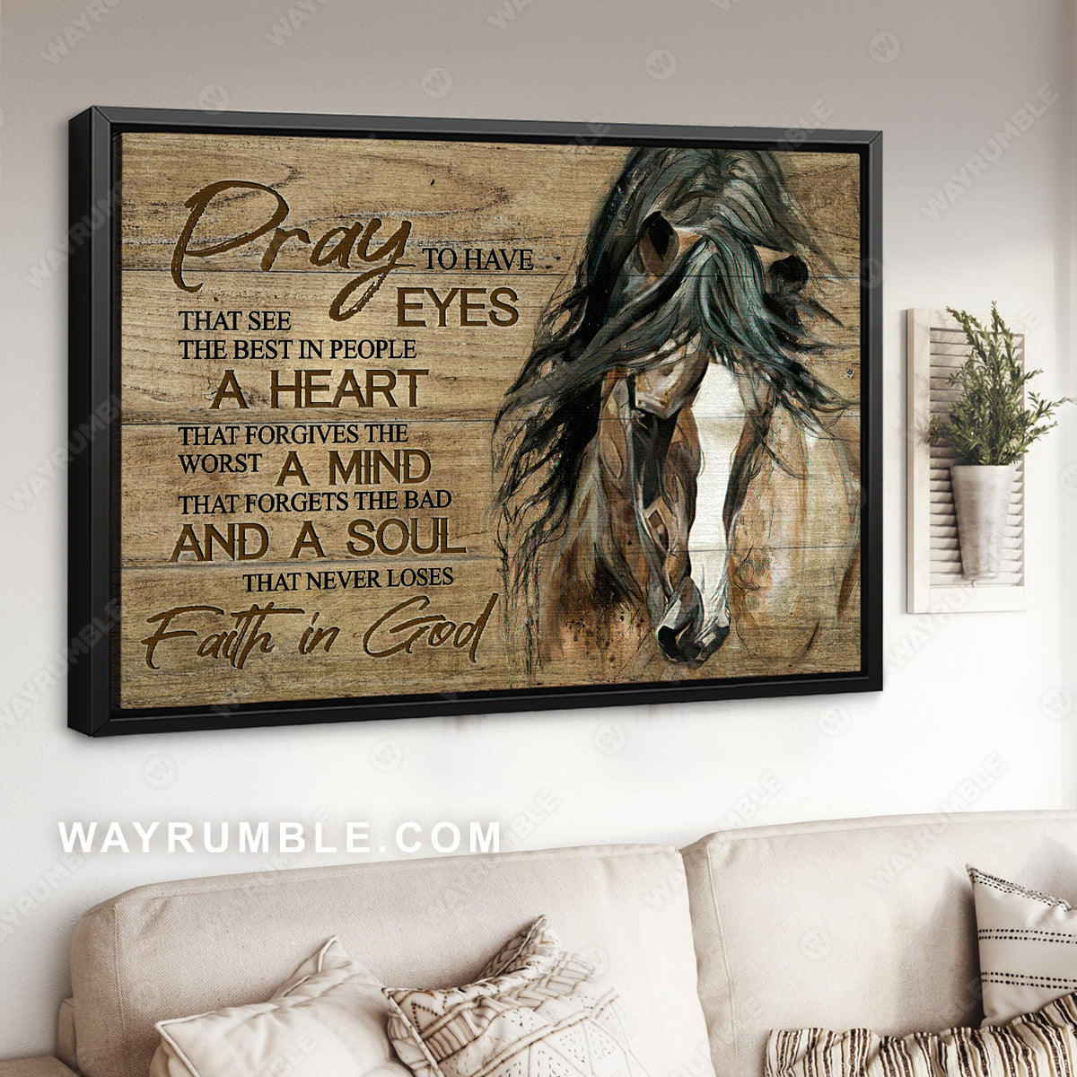 Dream horse, Wooden background, Never loses faith in God - Jesus Landscape Canvas Prints, Christian Wall Art