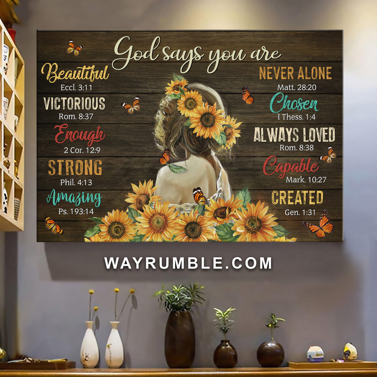 Beautiful Girl, Sunflower, Butterfly, God says you are - Jesus Landscape Canvas Prints, Wall Art