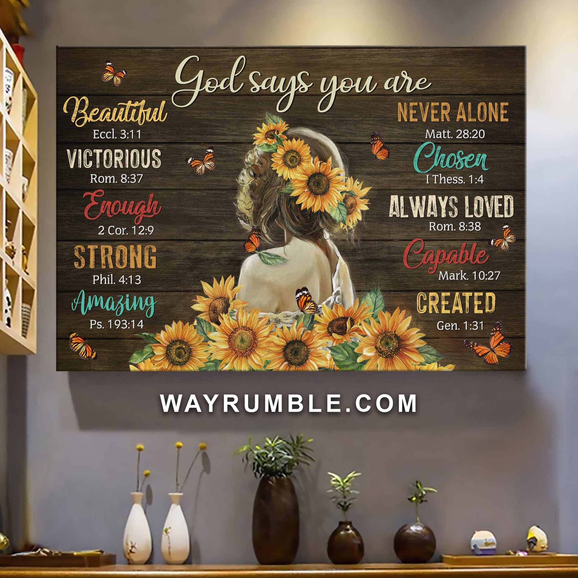 Beautiful Girl, Sunflower, Butterfly, God says you are - Jesus Landscape Canvas Prints, Wall Art