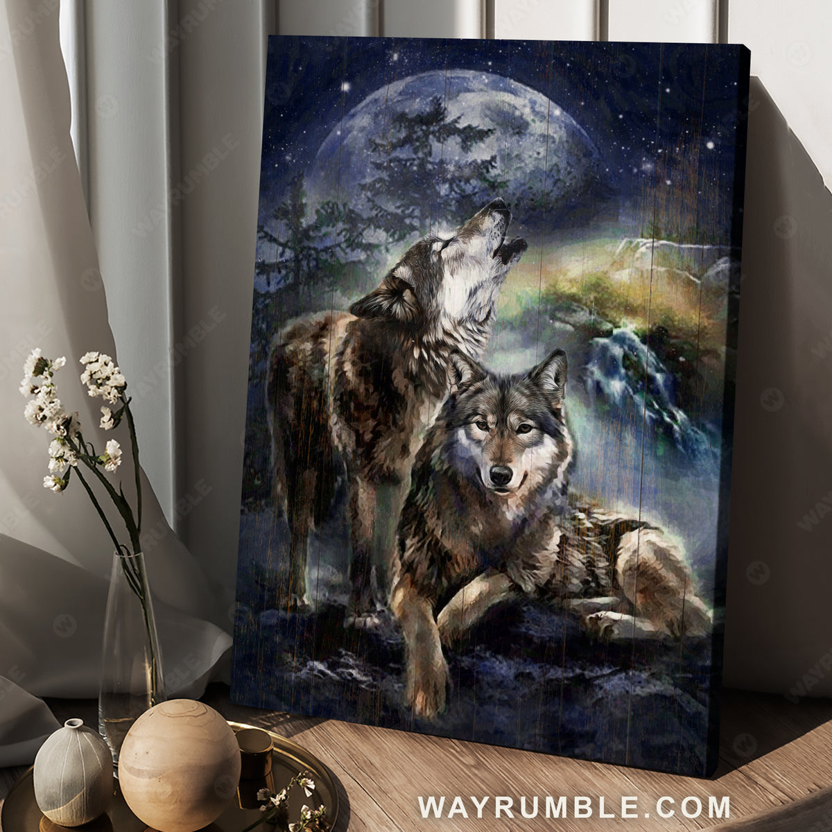 Stunning wolf, Dark night, Beautiful full moon - Jesus Portrait Canvas Prints, Christian Wall Art