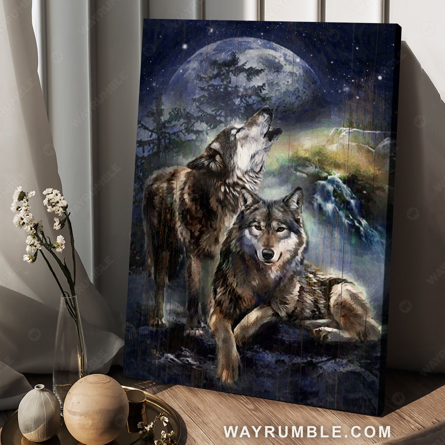 Stunning wolf, Dark night, Beautiful full moon - Jesus Portrait Canvas Prints, Christian Wall Art