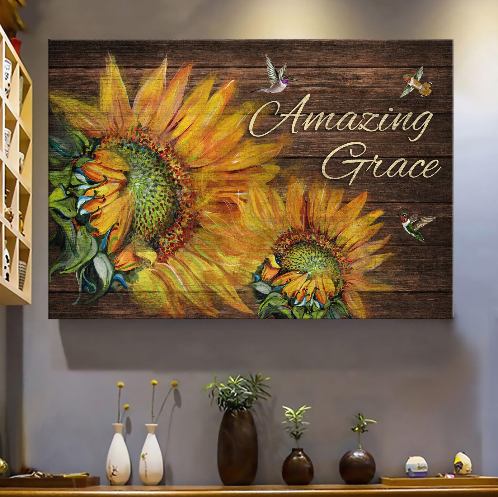Sunflowers, Hummingbird, Amazing grace - Jesus Landscape Canvas Prints, Wall Art