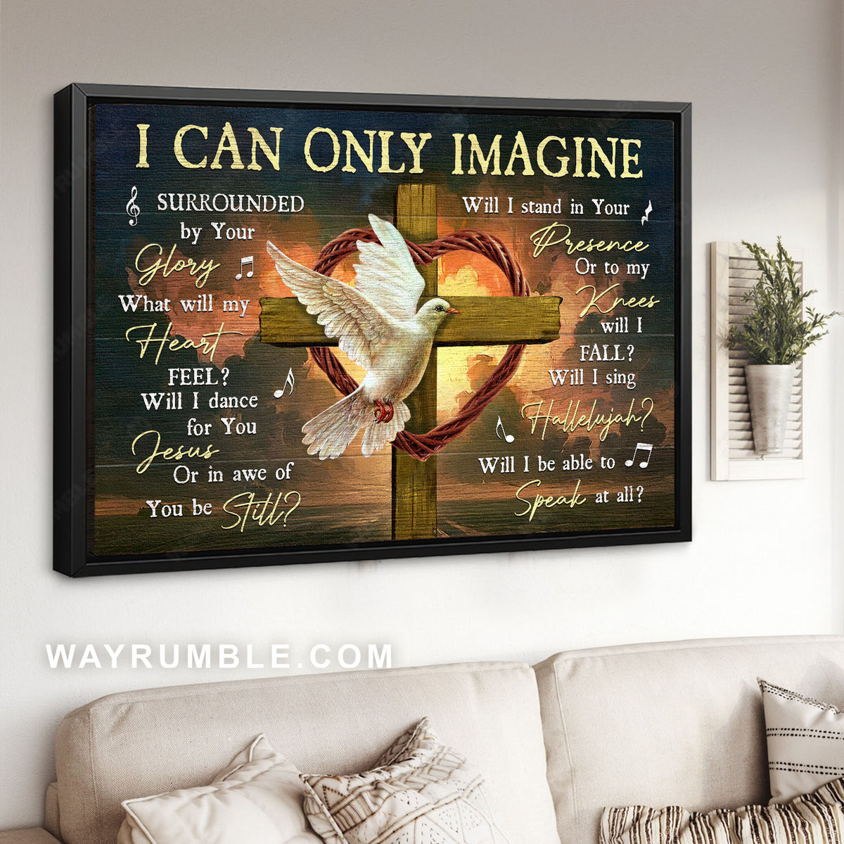 Pretty dove, Red heart, Wooden cross, I can only imagine - Jesus Landscape Canvas Prints, Christian Wall Art