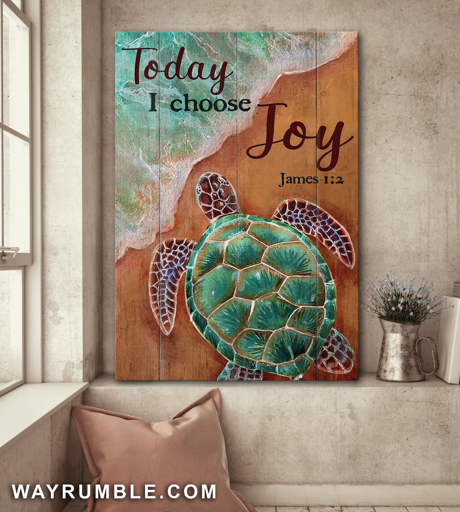 Stunning turtle, On the beach, Today I choose joy - Jesus Portrait Canvas Prints, Wall Art
