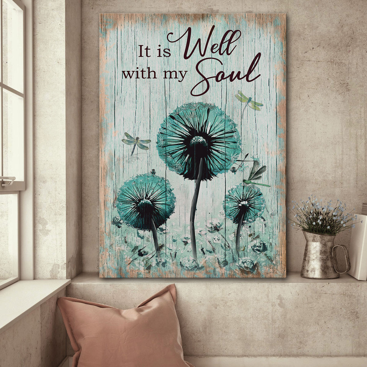 Dandelion, Dragonfly, It is well with my soul - Jesus Portrait Canvas Prints, Wall Art