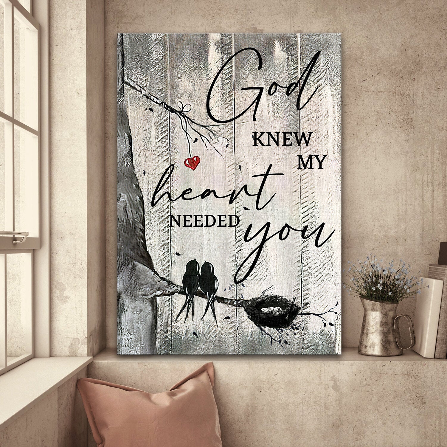 Bird painting, Old tree, God knew my heart needed you - Jesus Portrait Canvas Prints, Wall Art