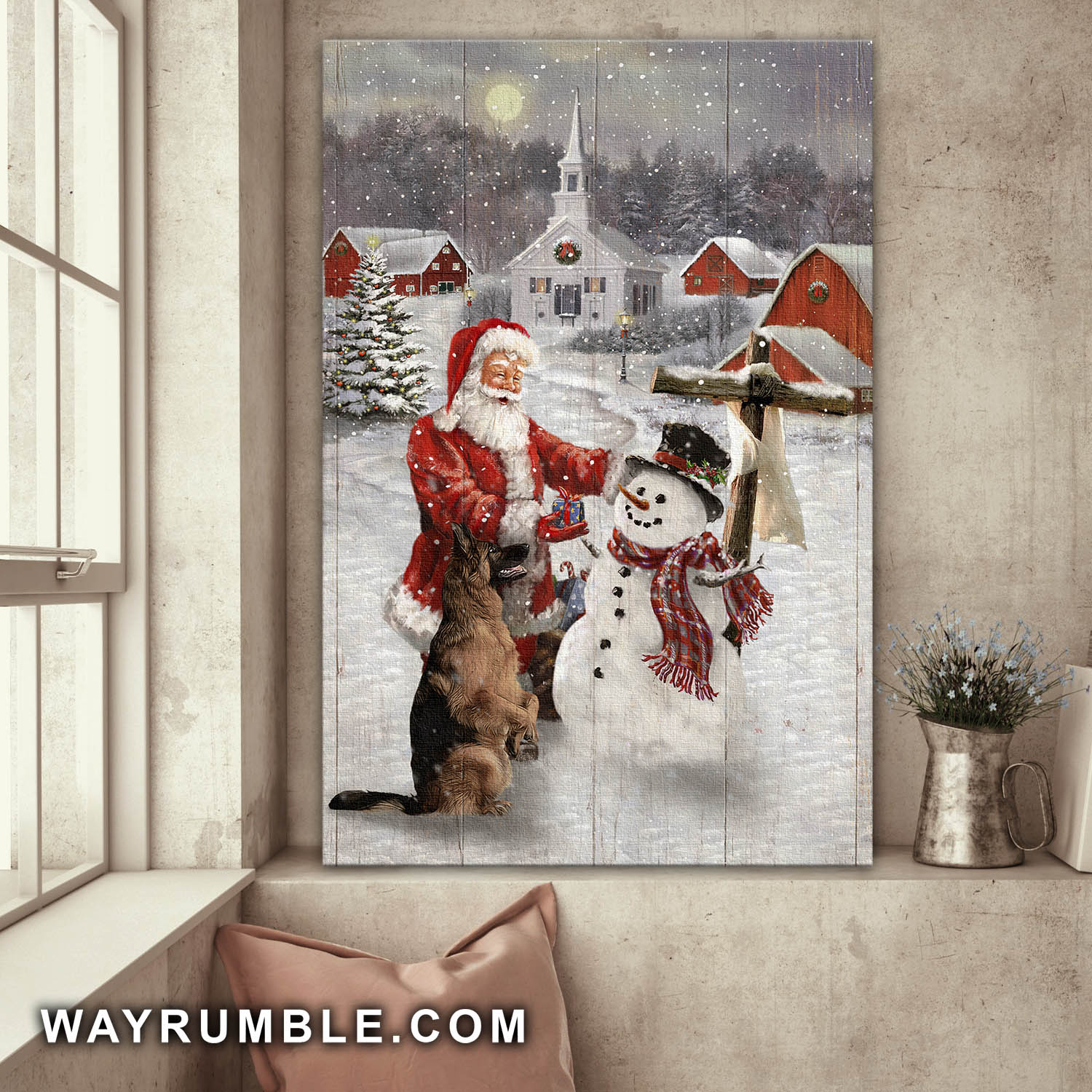 Santa Claus, German Shepherd, Snow man, Christmas day - Jesus Portrait Canvas Prints, Wall Art