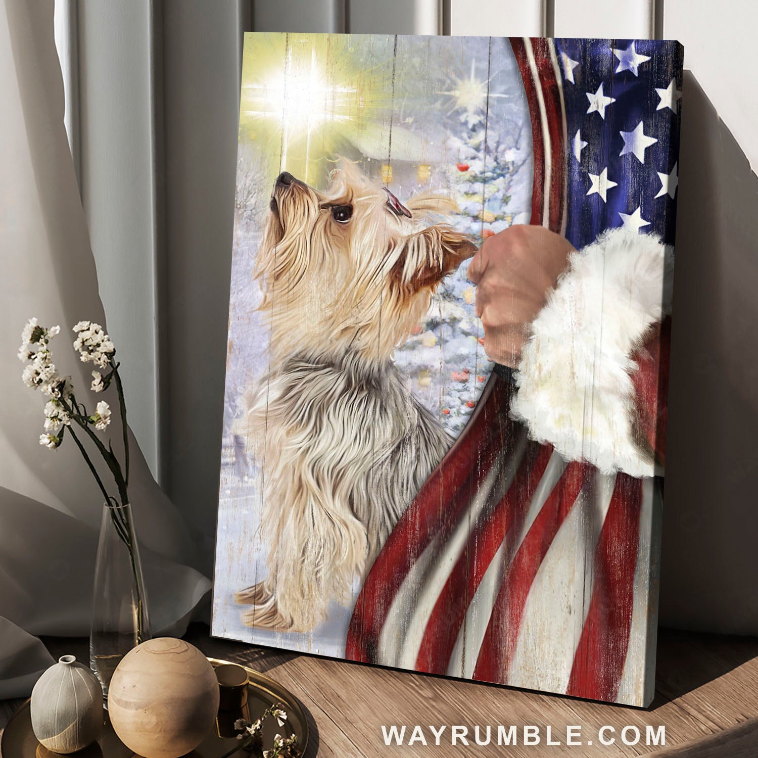 Yorkshire Terrier, Cute dog, American flag, Christmas decoration - Jesus Portrait Canvas Prints, Home Decor Wall Art