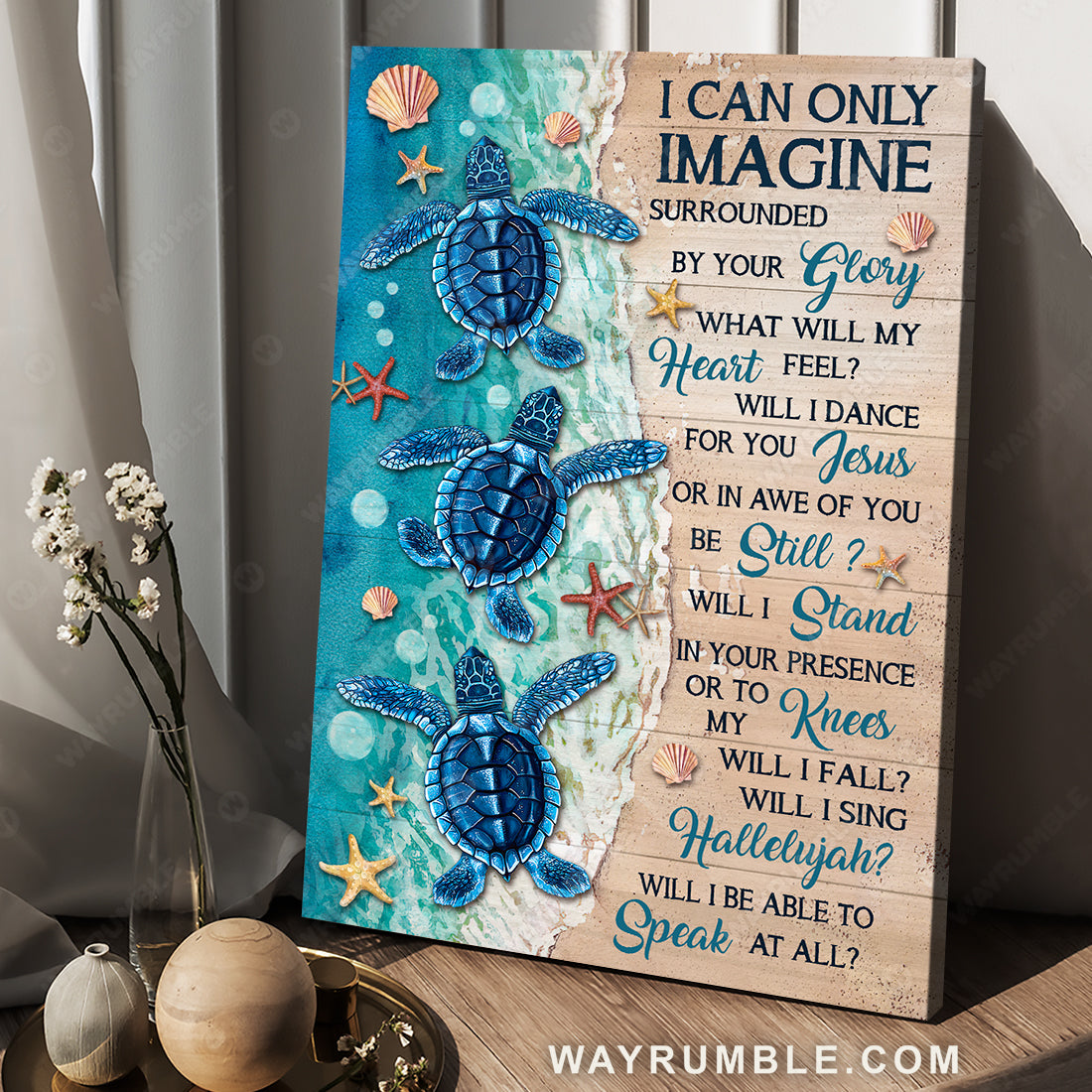 Blue turtle, Beach painting, Colorful starfish, I can only imagine - Jesus Portrait Canvas Prints, Christian Wall Art