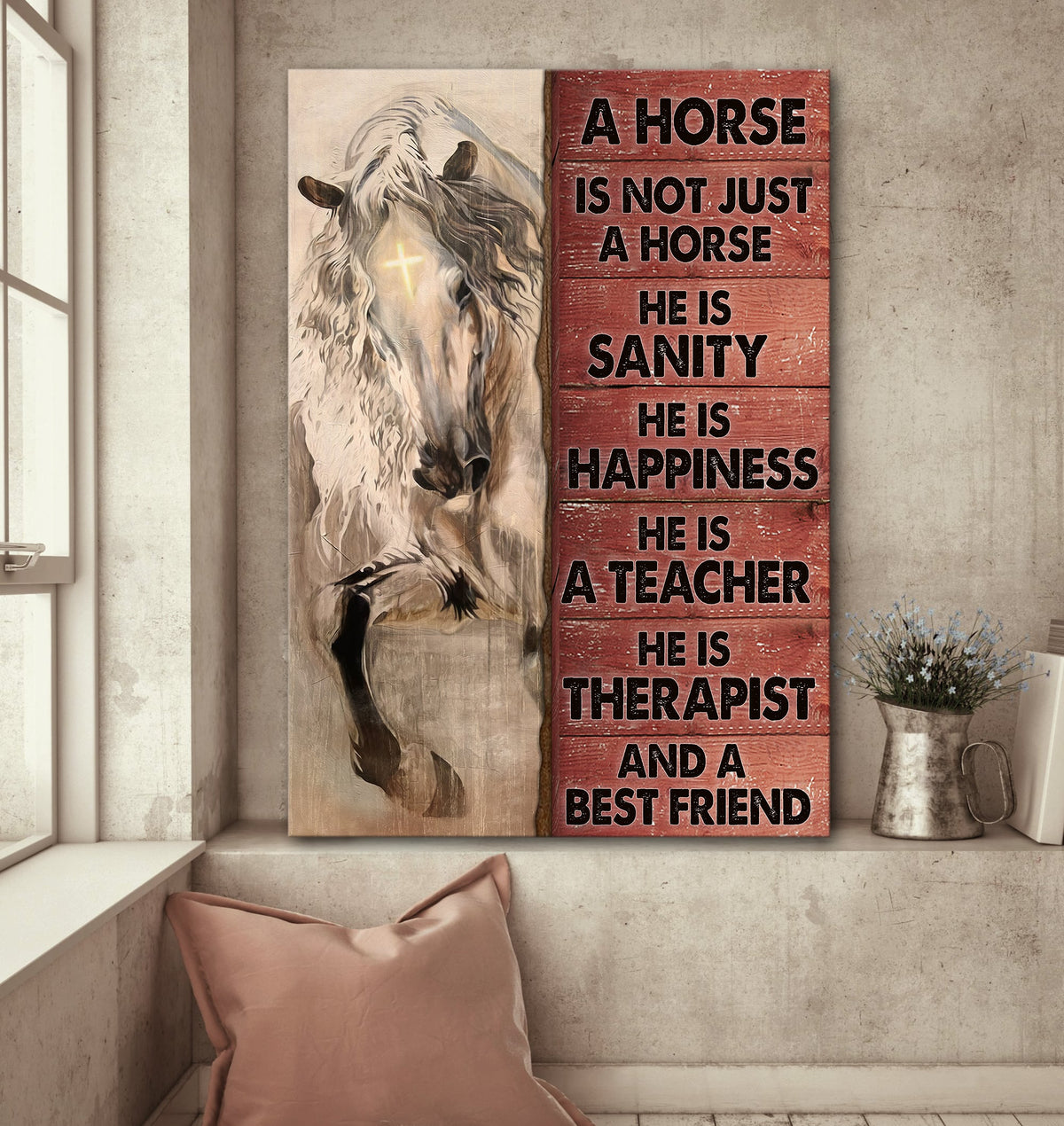 White Horse, Light Cross, A horse is not just a horse - Jesus Portrait Canvas Prints, Wall Art