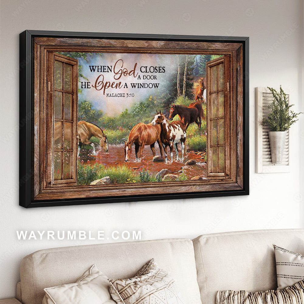 Quarter horses, Beautiful river, Forest, When God closes a door - Jesus Landscape Canvas Prints, Christian Wall Art