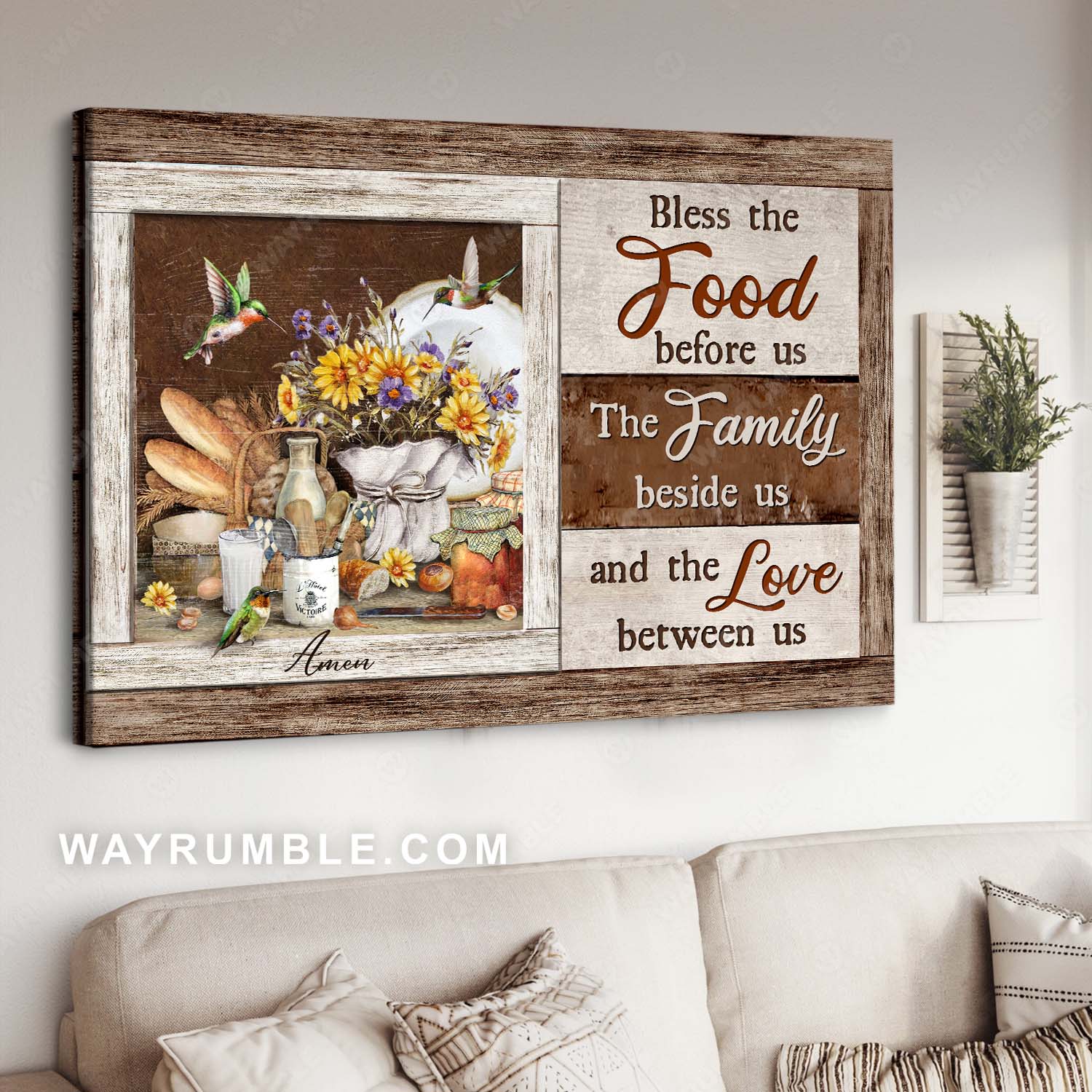 Food drawing, Hummingbird painting, Kitchen pantry, Bless the food before us - Jesus Landscape Canvas Prints, Home Decor Wall Art