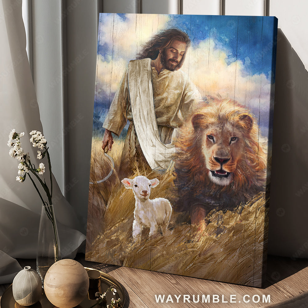 Jesus painting, Lion of Judah, Lamb of God, Wheat field, Wheat harvest - Jesus Portrait Canvas Prints, Christian Wall Art