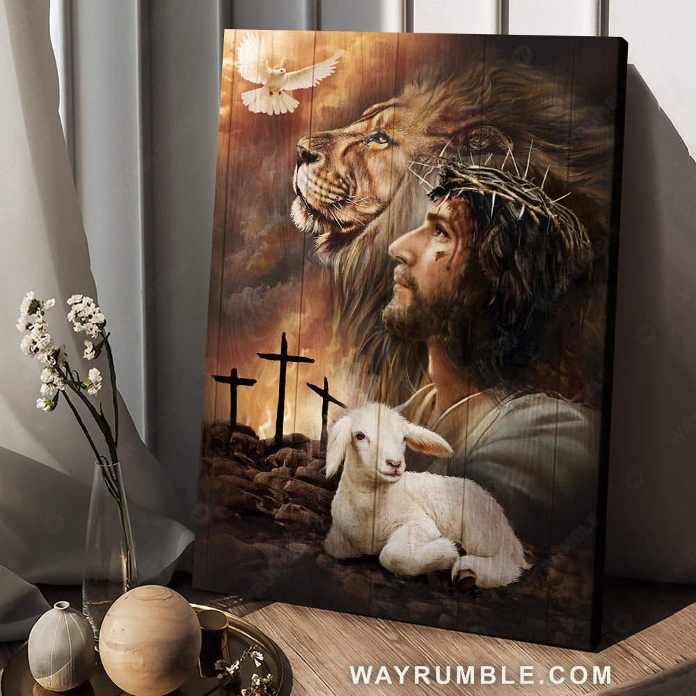 Lion of Judah, Lamb of God, Dove of peace, Beautiful aspects of God - Jesus Portrait Canvas Prints, Christian Wall Art