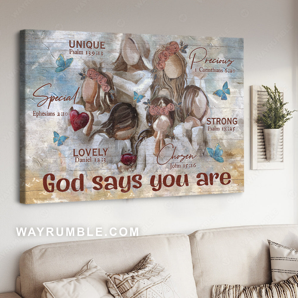 Abstract art, Blue butterfly, Beautiful angels, God says you are - Jesus Landscape Canvas Prints, Home Decor Wall Art