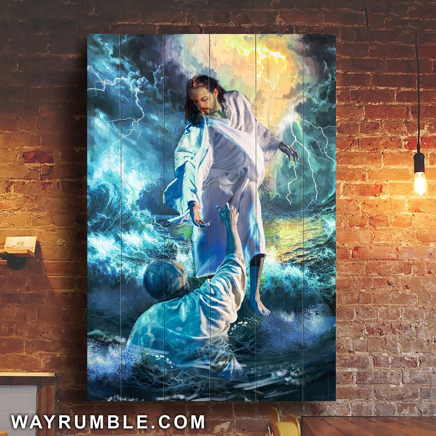 Jesus Painting, Storm sea, Save the man - Jesus Portrait Canvas Prints, Wall Art