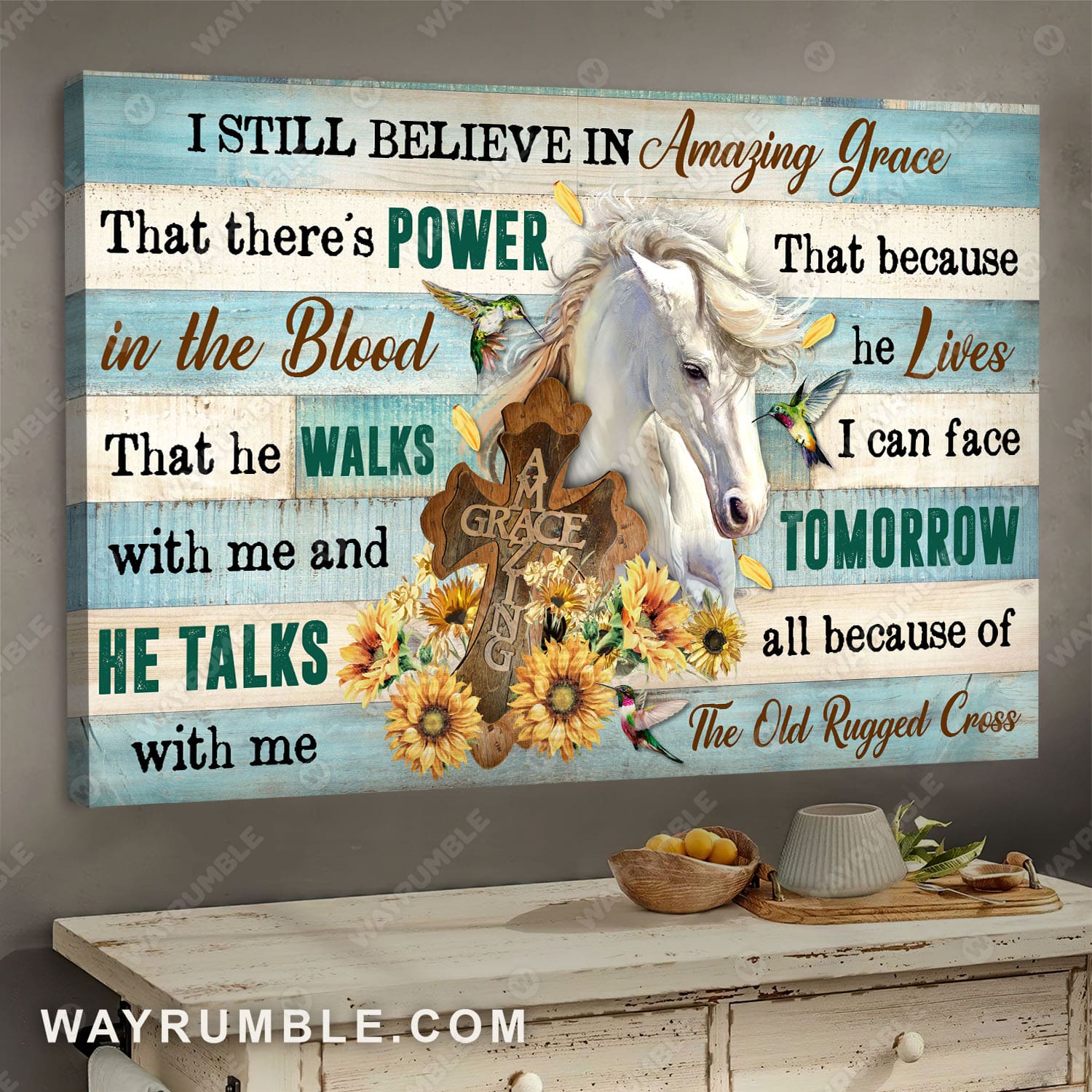 Horse, Hummingbird, Sunflower, Believe in amazing grace - Jesus Landscape Canvas Prints, Wall Art