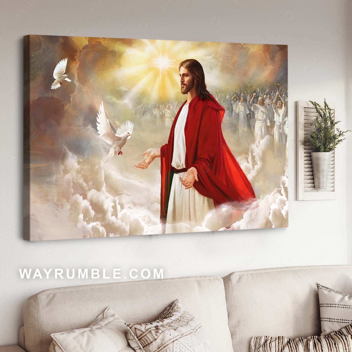Abstract Jesus drawing, Holy spirit dove, Religious painting, God in heaven - Jesus Landscape Canvas Prints, Christian Wall Art